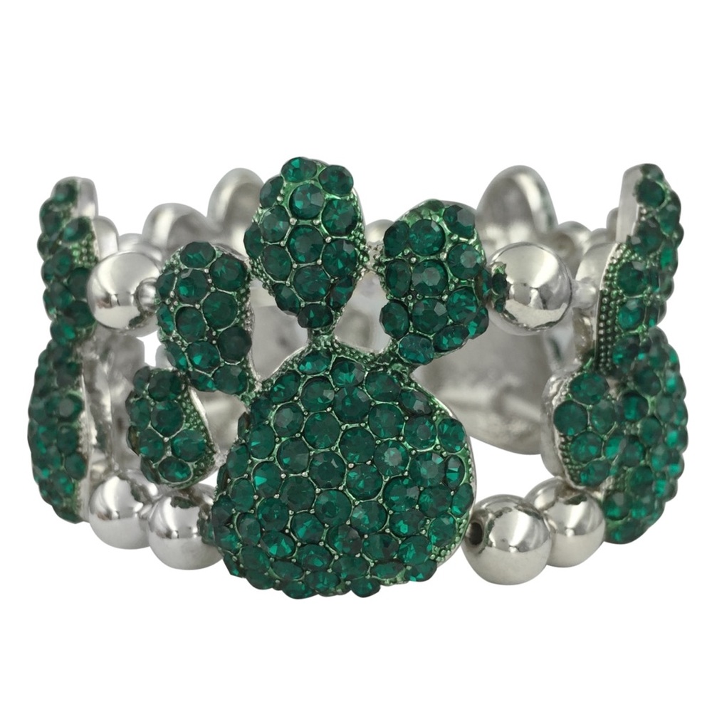 Large Green Rhinestone Paw Print School Spirit Chunky Statement Stretch Bracelet